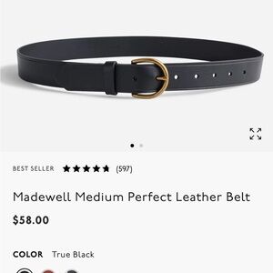 Madewell True Black Leather Belt with Gold Buckle
